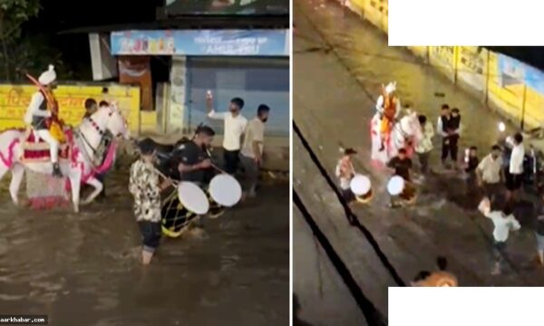 इंदौर में बाढ़ में फंसी बारात, दूल्हा घुटने तक पानी में