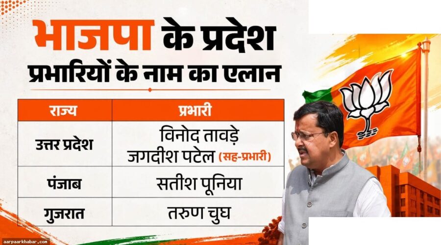 भाजपा ने तीन राज्यों के प्रभारियों की घोषणा की