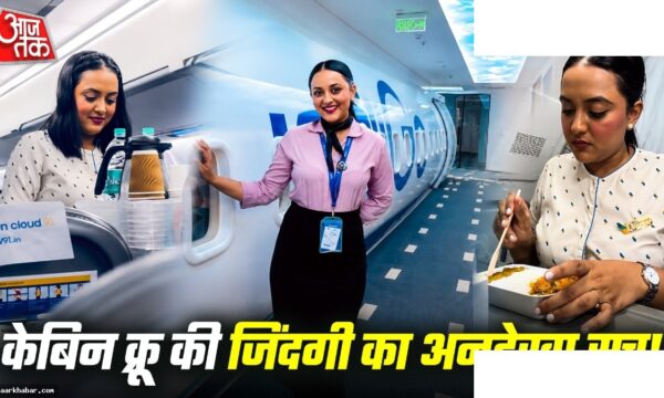 एयर होस्टेस फ्लाइट में खाना कैसे खाती हैं वायरल वीडियो